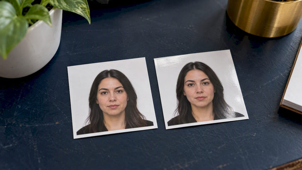 Matte and glossy passport photo prints compared
